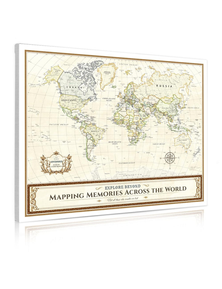 Personalized World Push Pin Travel Map, Antique Style Wall Art