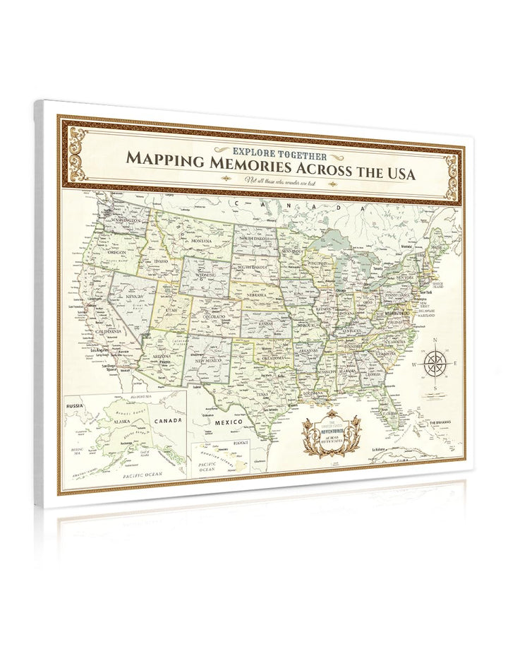 Personalized USA Push Pin Travel Map, Antique Vintage Wall Art