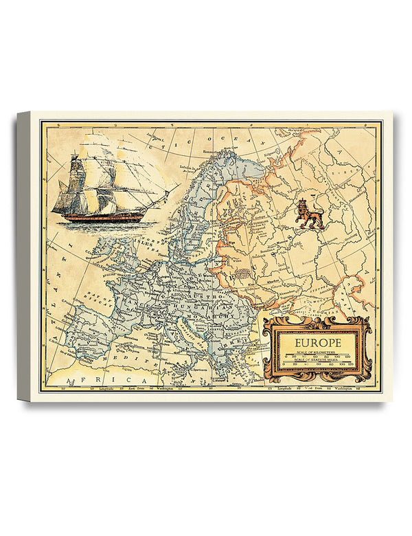 Europe Map, Ancient Map Giclee Print Canvas Art Wall Decor. Historical Maps of the World for Home Decor.