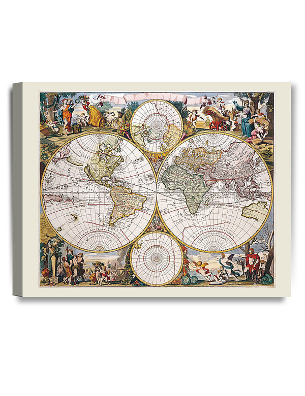Antique World Travel Map, Giclee Prints Canvas Art Wall Decor. Historical Maps of the World for Home Decor.