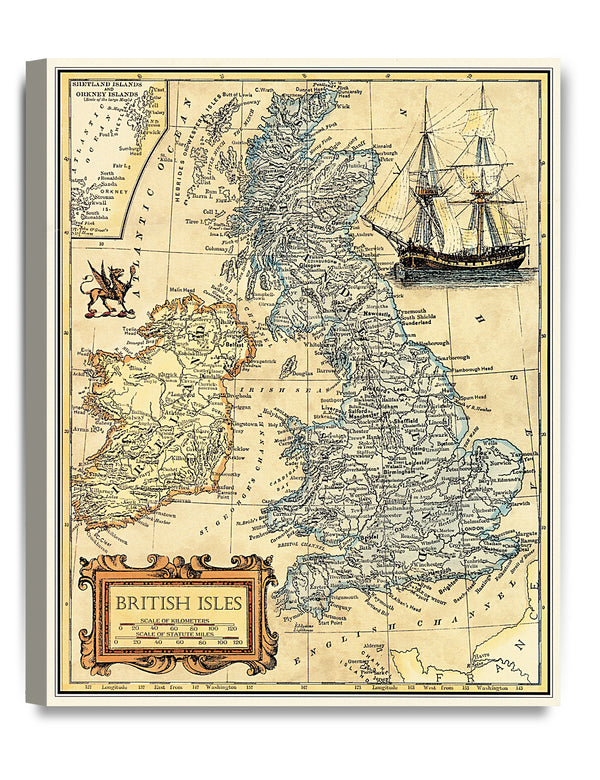 British Isles Map, Ancient Map.