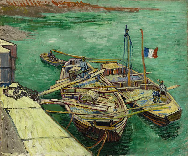 Les bateaux amarres (Quay with Men Unloading Sand Barges)