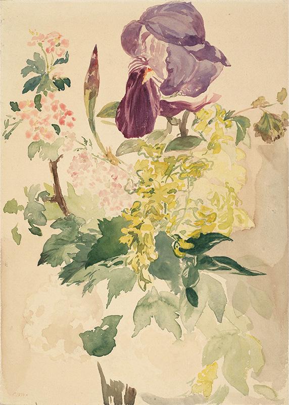 Flower Piece with Iris, Laburnum, and Geranium, 1880 (Conjunto de flores com íris, laburno e gerânio)