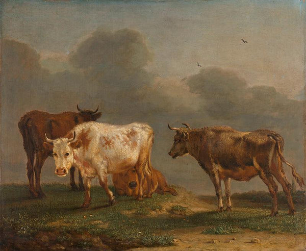 Four Young Bulls in a Meadow