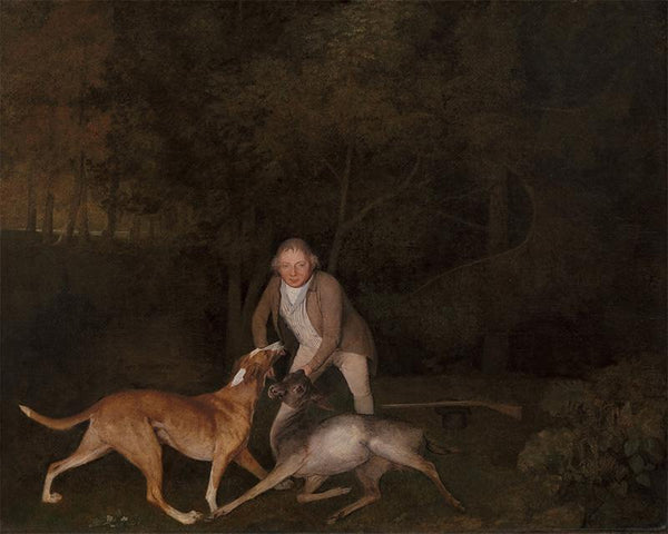 Freeman, the Earl of Clarendon's gamekeeper, with a dying doe and hound