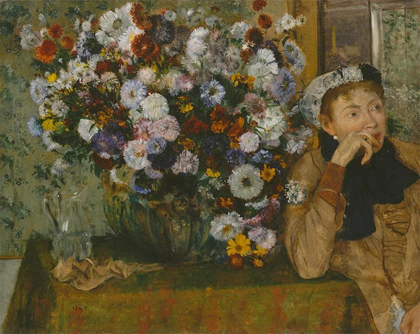 A Woman Seated beside a Vase of Flowers