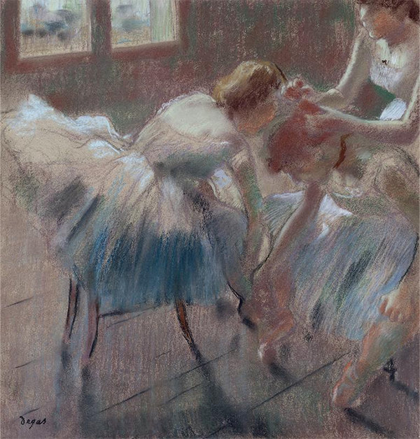 Three Dancers Preparing for Class