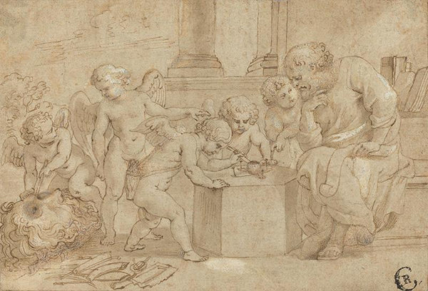 Elderly Man Watching Putti Dissect an Eye