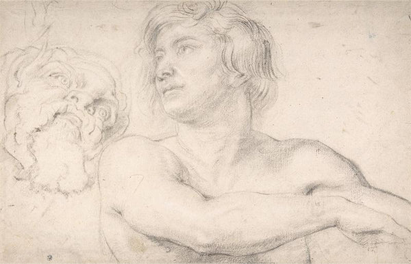 Half-Figure of a Nude Man Facing Left, Head of a Satyr