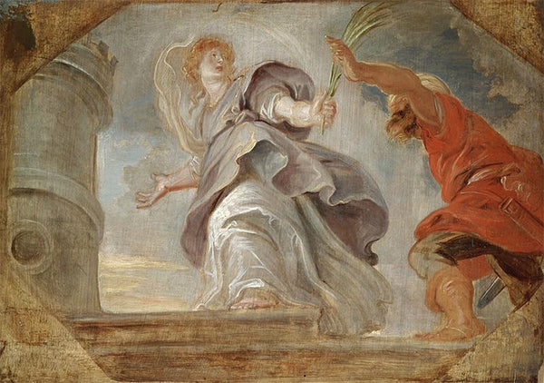 Saint Barbara fleeing from her Father