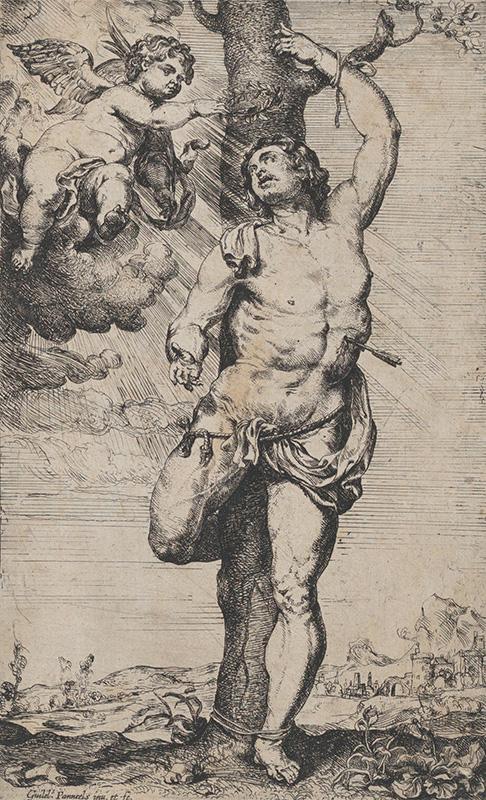 The Martyrdom of Saint Sebastian, with angels crowning him at upper left