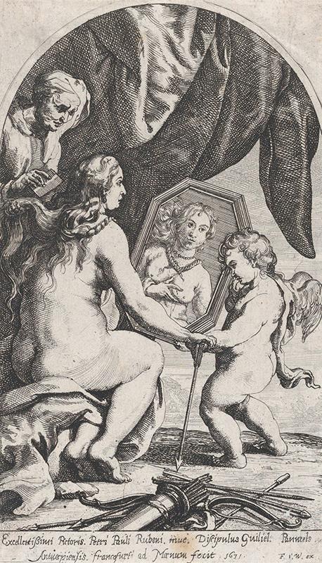 Venus before a mirror held by Cupid while her hair is combed by an old woman