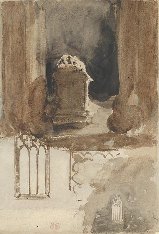 A Tomb and Studies of Windows in the Church of Valmont Abbey (recto); Four Studies of Horses (verso)