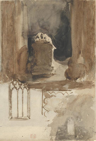 A Tomb and Studies of Windows in the Church of Valmont Abbey (recto); Four Studies of Horses (verso)