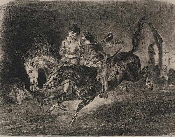 Illustrations for Faust Faust and Méphistophélés horse riding on the Sabbath