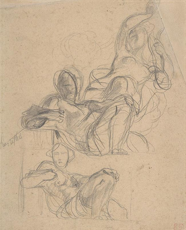 Sheet of figure studies two studies of a reclining figure, and a seated figure holding a lyre (？).