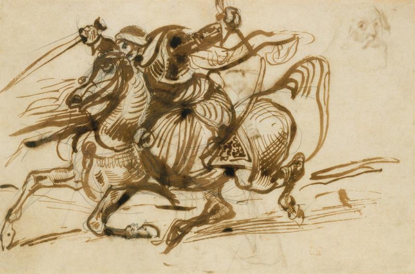 The Giaour on Horseback (recto); Study of a Woman with Head and Arms Thrown Back, and Study of the Head of an Old Man (verso).