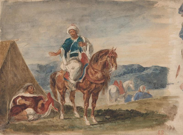 Three Arab Horsemen at an Encampment