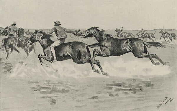 With the Regulars at Port Tampa, Florida - Colored Troopers of the 9th U.S. Cavalry Taking Their Horses for a Dash into the Gulf