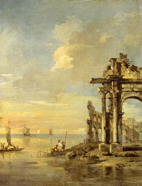 Architectural folly with Roman ruins and the lagoon