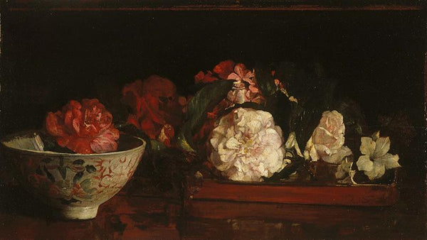 Flowers on a Japanese Tray on a Mahogany Table