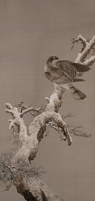 Left Hawk on a Snowy Bough; Right Hawk on a Snowy Bough 2