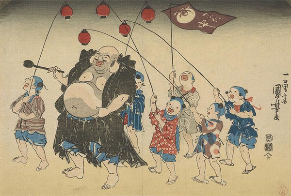 Hotei and children carrying lanterns