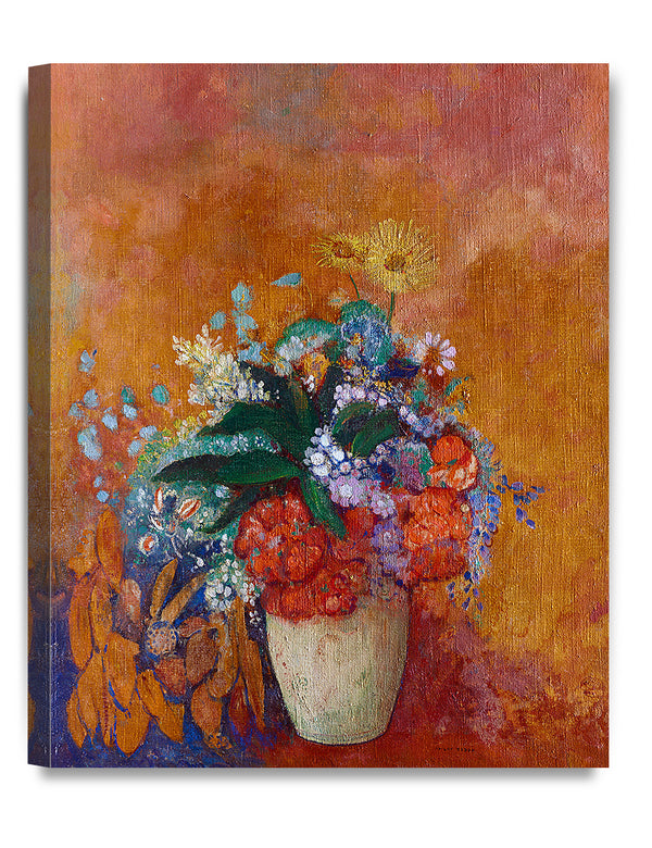 DECORARTS - White Vase with Bouquet by Odilon Redon, Oil Painting Reproduction Giclee Prints on Canvas. Framed Wall Decor.