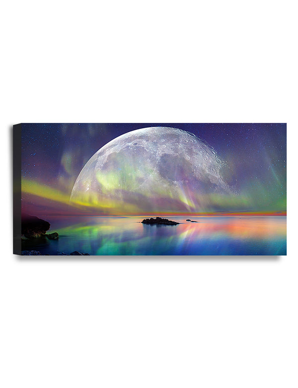 DecorArts - Northern Lights Over Full Moon. Giclee Print Canvas Wall Art for Home Decor. Ready to Hang.