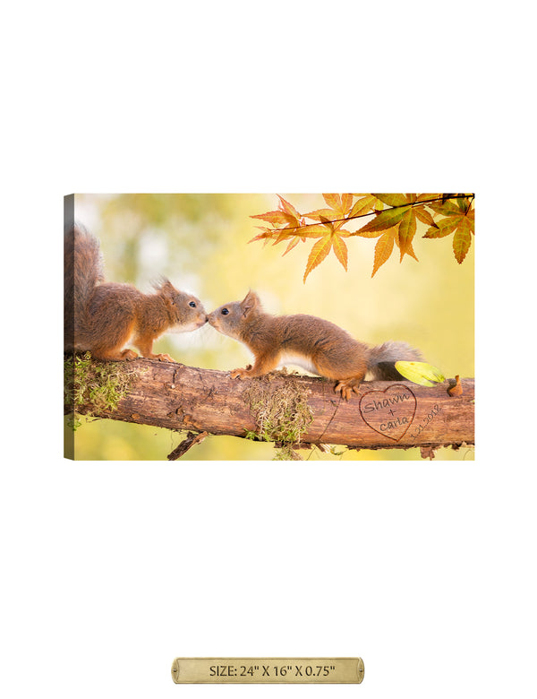 Two Loving Squirrels - Family Tree - Personalized Wall Art With Your Names & Date. Giclee Prints & Wide Selection Of Frames. Ready To Hang.