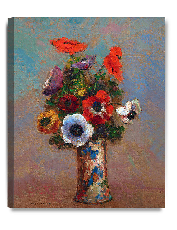 DECORARTS - Vase of Anenomes by Odilon Redon, Oil Painting Reproduction Giclee Prints on Canvas. Framed Wall Decor.