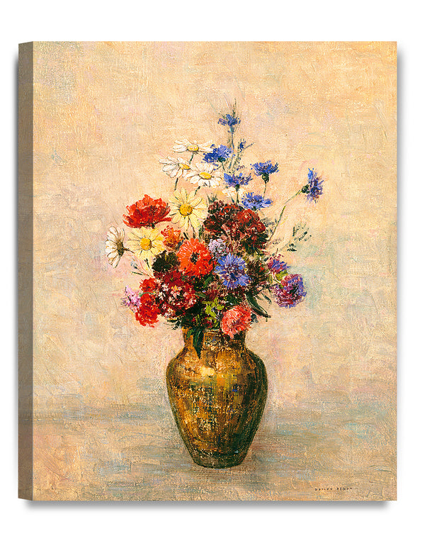 DECORARTS - Gold Vase of Flowers by Odilon Redon, Oil Painting Reproduction Giclee Print Wall Decor.