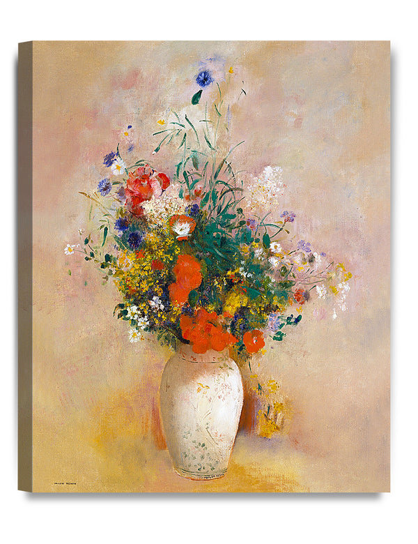 DECORARTS - Flowers in White Vase by Odilon Redon, Oil Painting Reproduction Giclee Print on Cotton Canvas for Home Decor.