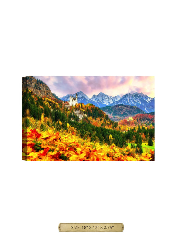 Nueschwanstein Castle. Germany Autumn Landscape. Archival Giclee Print on your choice of Canvas or Paper. Rolled or Ready to Hang.