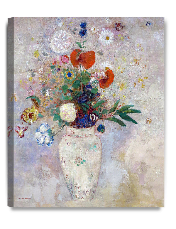 DECORARTS - Study of Flowers in White Vase by Odilon Redon, Oil Painting Reproduction Giclee Print for Home Decor.