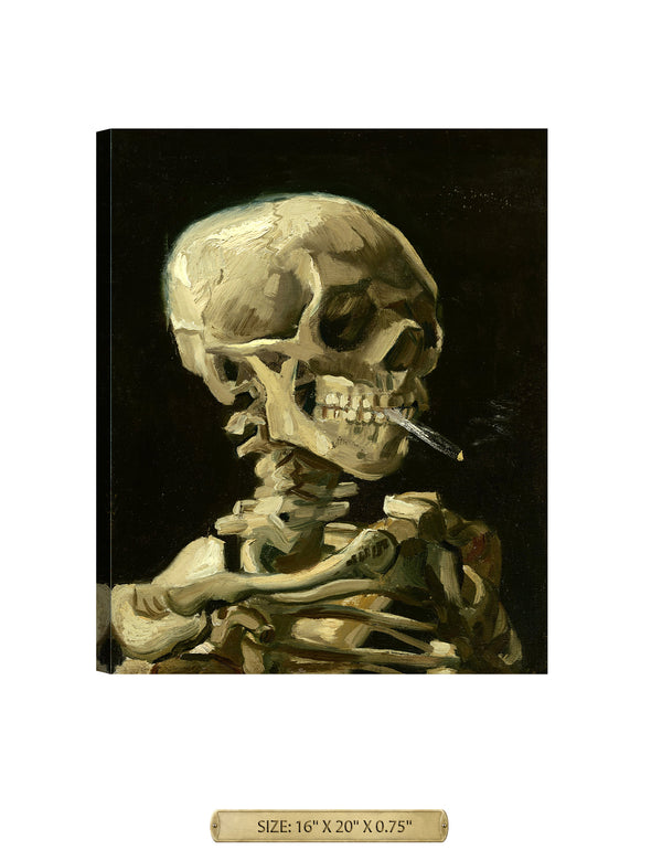 Head of a Skeleton with a Burning Cigarette by Vincent Van Gogh. Archival Giclee Print on your choice of Canvas or Paper. Rolled or Ready to Hang.