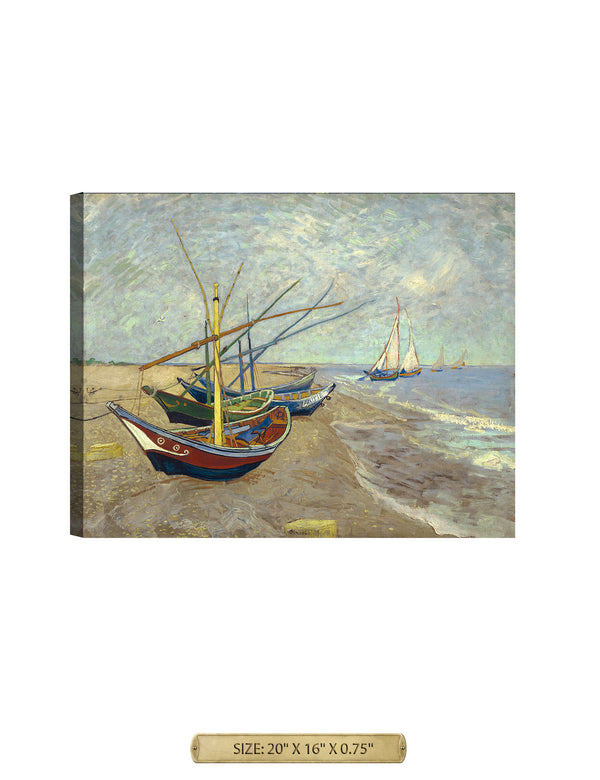 Boats At Saintes Maire by Vincent Van Gogh. Archival Giclee Print on your choice of Canvas or Paper. Rolled or Ready to Hang.