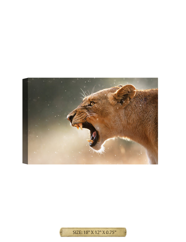 Roaring Lioness Wild Animal Wall Art. Archival Giclee Print on your choice of Canvas or Paper. Wide Selection of Frames. Rolled or Ready to Hang.
