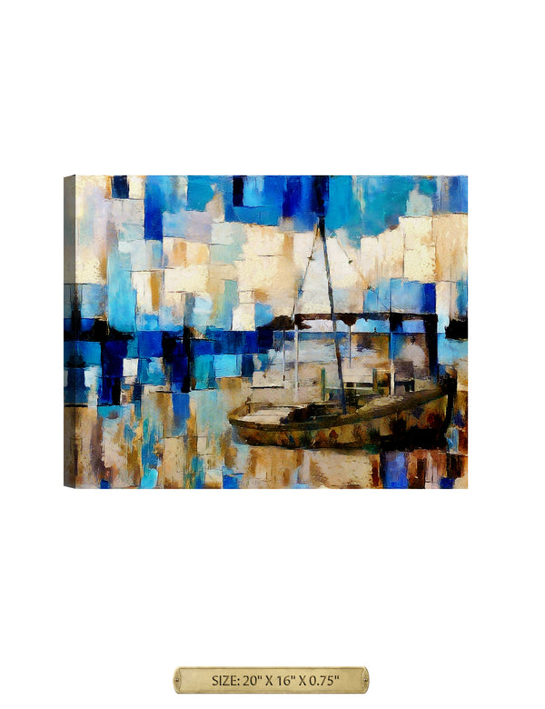 Cubist Sail Boat, Archival Giclee Print on your choice of Canvas or Paper. Wide Selection of Frames. Rolled or Ready to Hang.